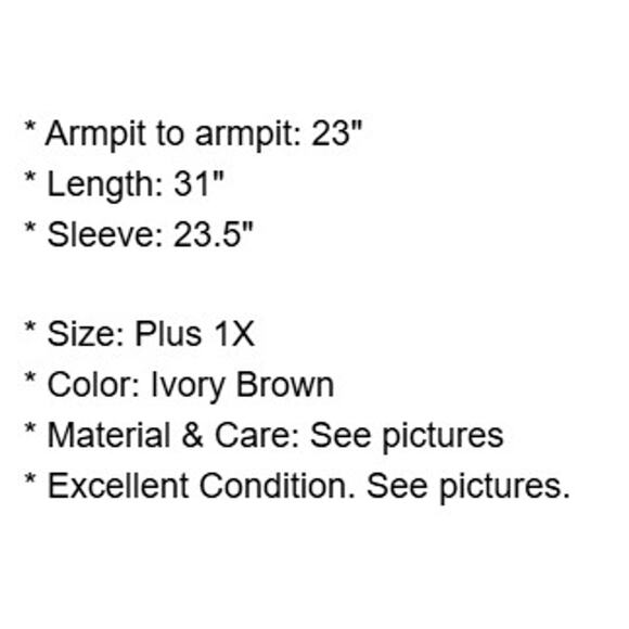 Jones NY Top Plus Size 1X Linen Blend Ivory Brown Animal Print Blouse Henley - Picture 4 of 13